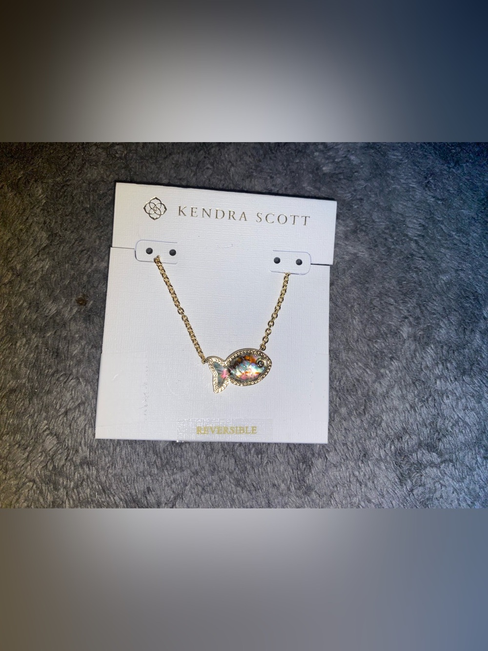BNWT Kendra Scott Parker Short Gold Fish w/Abalone Shell Necklace $75 - Picture 2 of 4